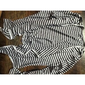 JCP Women Grey Black Striped Open Front Draped Cardigan Long Sleeve Large